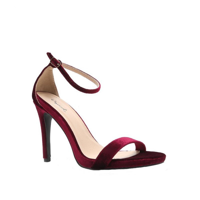 Qupid Red Garnet Velvet Dress Sandal Heels