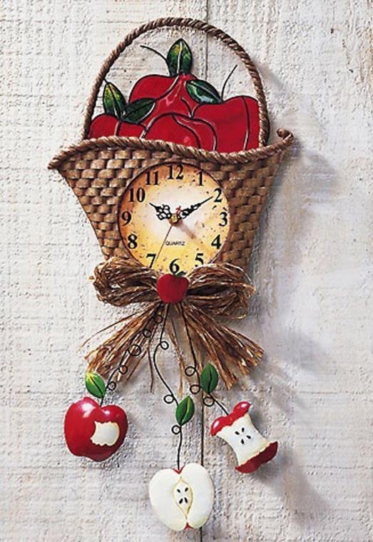 Country Apple Basket Kitchen Wall Clock