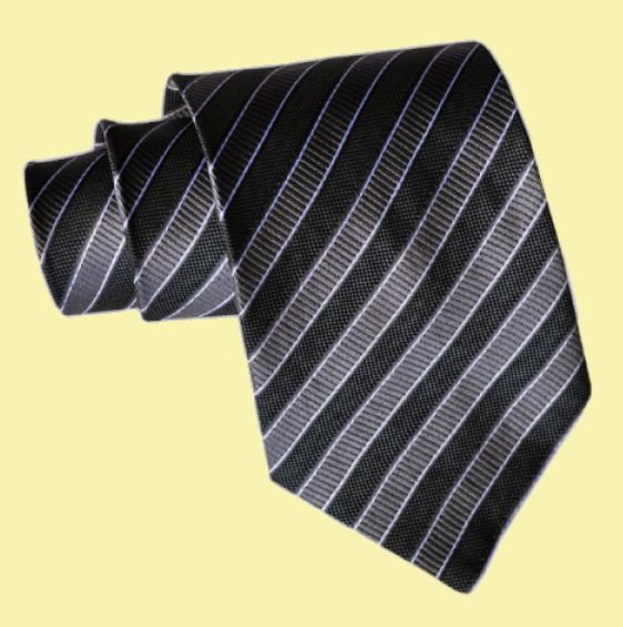 Black Grey Silver Diagonal Stripes Formal Wedding Straight Mens Neck Tie