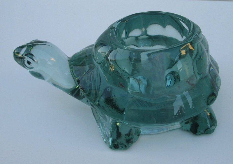 Avon Spanish Green Glass Turtle Candle Holder