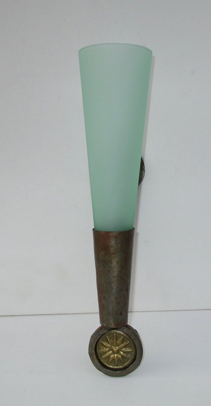 Wall Vase Sconce, Brass Gothic with Frosted Glass Cone