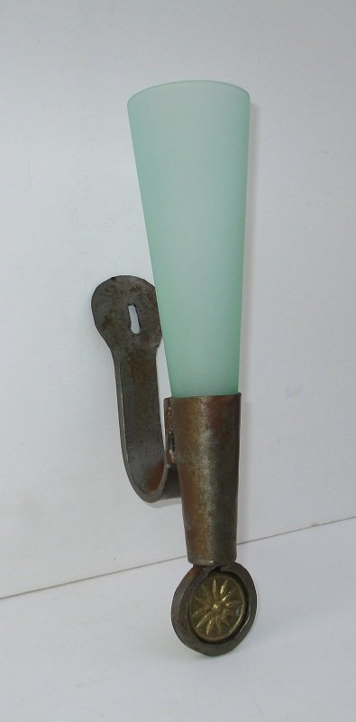Wall Vase Sconce, Brass Gothic with Frosted Glass Cone