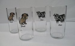 Animal Drinking Glasses, Set/4, Dogs and Cows