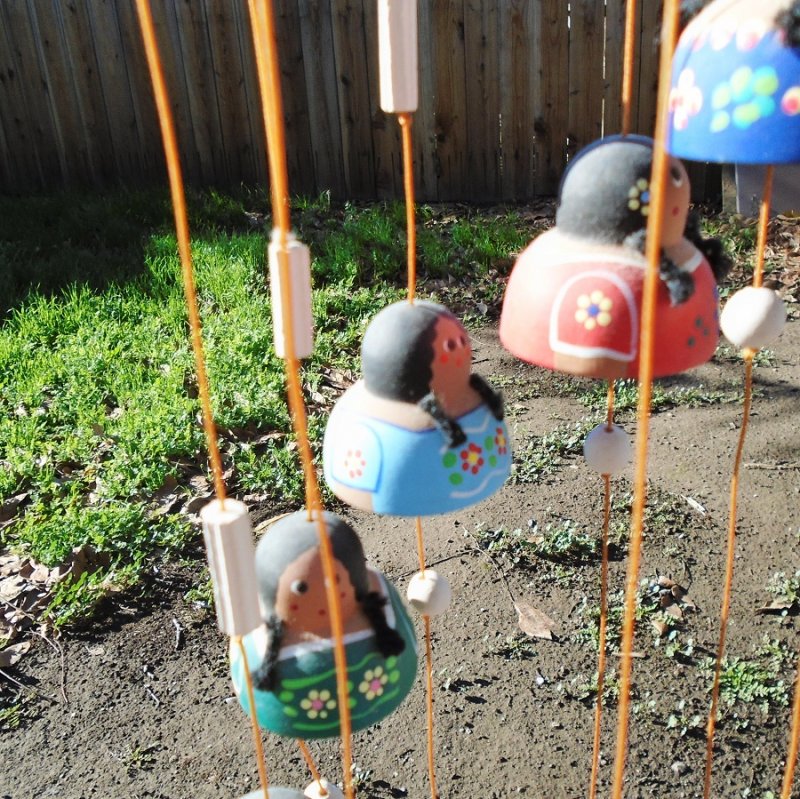 Clay Bell Vintage Wind Chime Or Stringer 15 Senoritas Girls Hand Painted Wind Chime Or Spinner Made From Terracotta Bells And Shaped As Mexican Senoritas