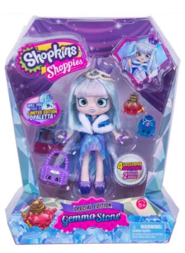 Shopkins Shoppies Exclusive Gemma Stone doll and 4 shopkin figures
