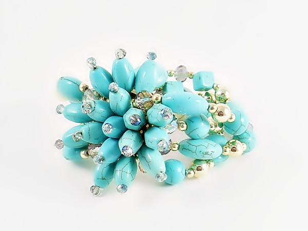 Turquoise Flower Cluster Beaded Four Strand Strech Bracelet from iblingu.com