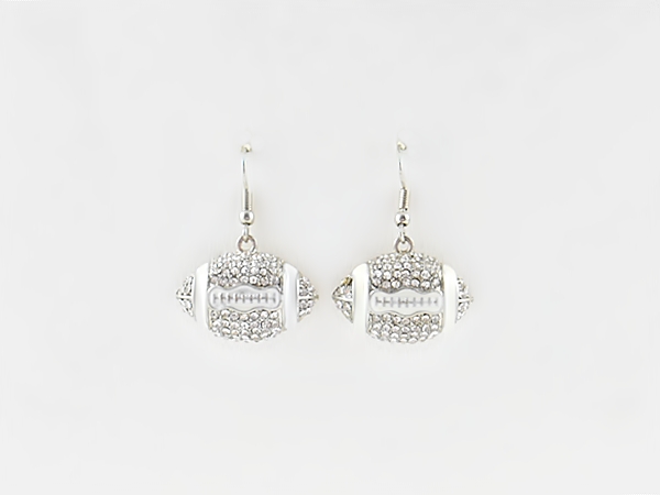 Silver & Rhinestone Football Dangle Hook Earrings from iblingu.com