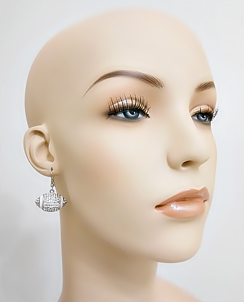 Silver & Rhinestone Football Dangle Hook Earrings from iblingu.com
