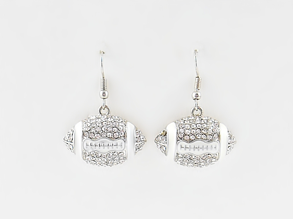 Silver & Rhinestone Football Dangle Hook Earrings from iblingu.com