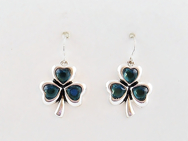 Teal Green Clover and Celtic Knot Pendant Silver Necklace with Matching Clover Dangle Hook Earrings