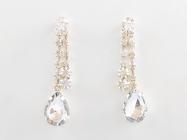Rhinestone Teardrop Bib Necklace Set with Matching Rhinestone Post Earrings.
