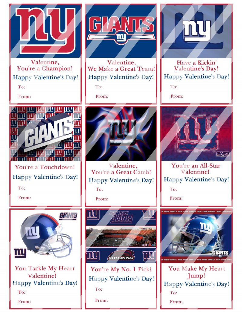 New York Giants Valentines Day Cards Sheet #1 (instant ...