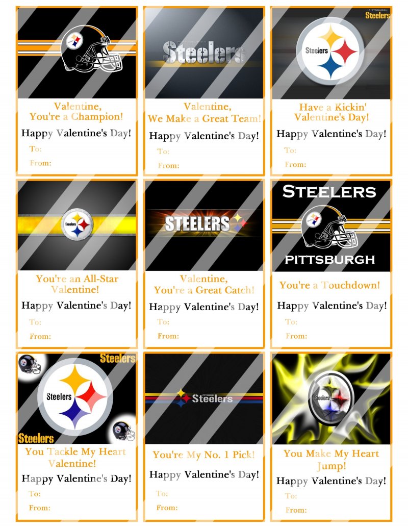 Pittsburgh Steelers Valentines Day Cards Sheet #1 (instant ...