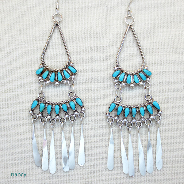 Turquoise Sterling Silver Chandelier Earrings Zuni Made 2218pl Turquoise Sterling Silver Chandelier Earrings Zuni Made