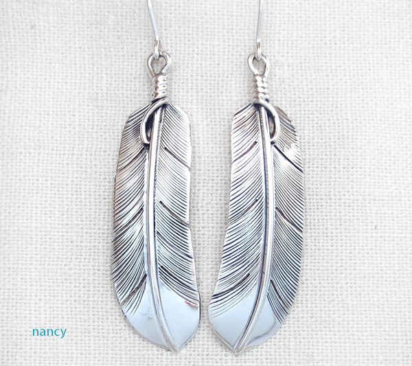 Large Clic Sterling Silver Feather Earrings Lena Platero Navajo Large Clic Sterling Silver Feather Earrings Lena Platero Navajo 3478sn