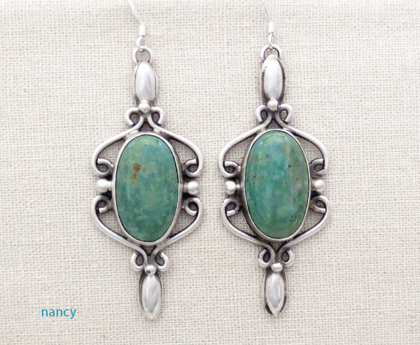 Large Green Turquoise Sterling Silver Earrings Native American Large Green Turquoise Sterling Silver Earrings Native American 4270sw