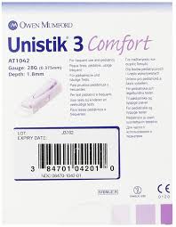 Pack of 12-Unistik 3 Comfort Lancet 28G Lancet 100 By Owen Mumford USA 