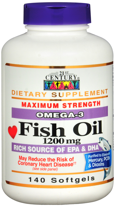 Fish Oil 1200 mg Softgel Soft Gel 140 By 21st Century USA 