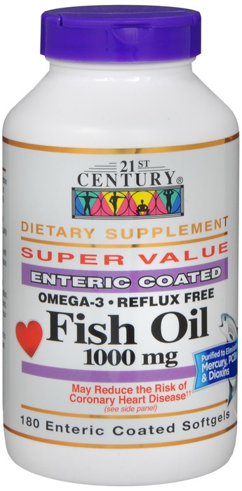 Fish Oil 1000 mg EC Gelcap Soft Gel 1000 mg 180 By 21st Century USA 