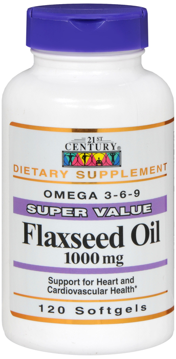 Pack of 12-Flaxseed Oil 1000 mg Gelcap 120 By 21st Century USA 