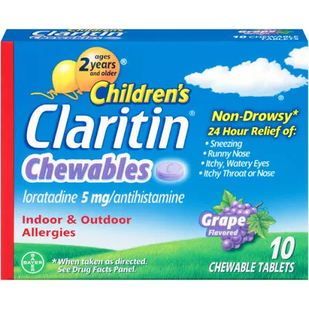 Pack of 12-Claritin Child 5 mg 24HR Chewable Grape Tab 10 By Bayer Corp/Consumer Health USA 