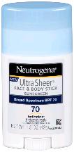 Neutrogena Ultra Sheer Stick SPF 70 Stick 1.5 oz By J&J Consumer USA 