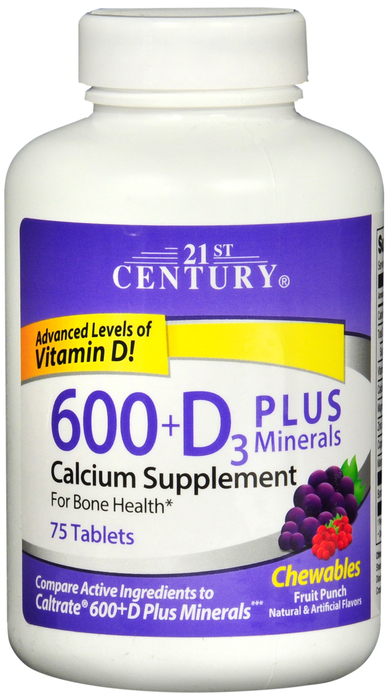 Pack of 12-Calcium 600 mg +D Plus Minerals Caplet 600 mg +Min 75 By 21st Century USA 