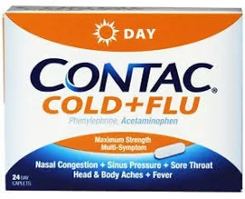 Pack of 12-Contac Cold Flu Day Non-Drowsy Caplet 24 By Emerson Healthcare USA 