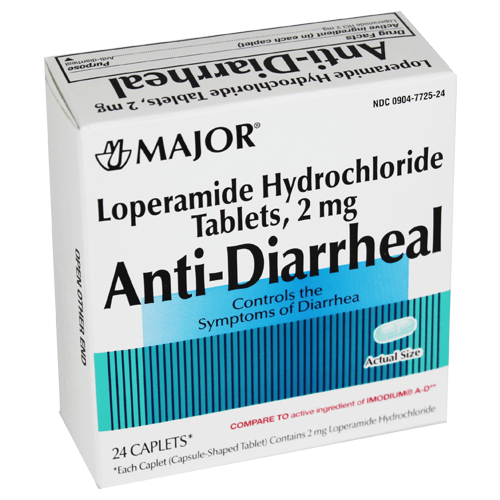 Case of 24-Anti-Diarrheal 2 mg Tab 24 Caplet 24 By Major Pharma USA 