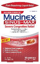 Pack of 12-Mucinex Sinus Max Pres Pain Cough Lgl  Liqui-Gels 16 By RB Health  USA 