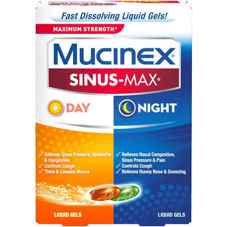 Pack of 12-Mucinex Sinus-Max Day/Night Cong Liqgl Liqui-Gels 24 By RB Health  USA 