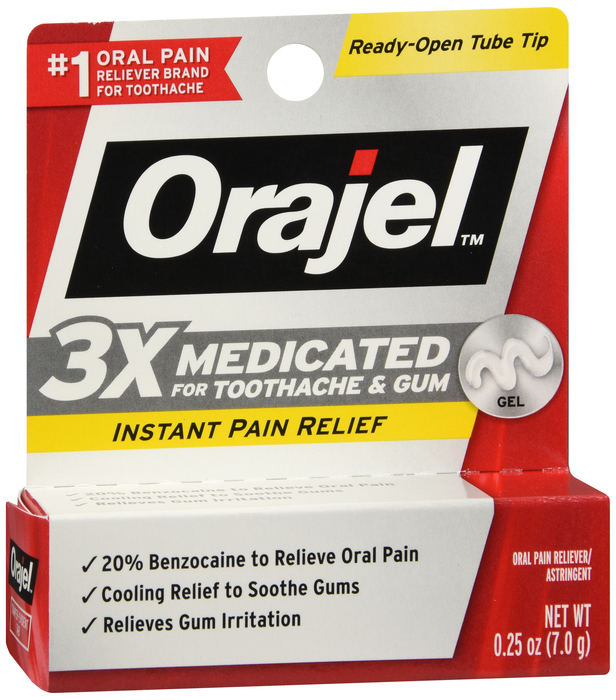 Case of 144-Orajel 3X Medicated Oral Pain Gel 0.25 oz By Church & Dwight USA 