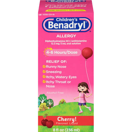 Pack of 12-Benadryl Kids Allergy Liquid Cherry 8 oz By J&J Consumer USA 