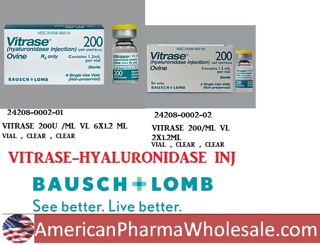 Rx Item-Vitrase 200/ML  Hyaluronidase Ovine  2X1.2 ML Vial -Keep Refrigerated - by Valeant Pharma USA 