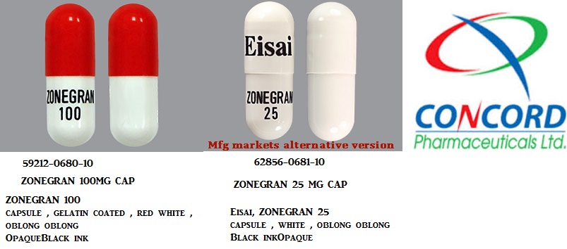 Rx Item-Zonegran 100MG 100 CAP by Concordia Pharma USA