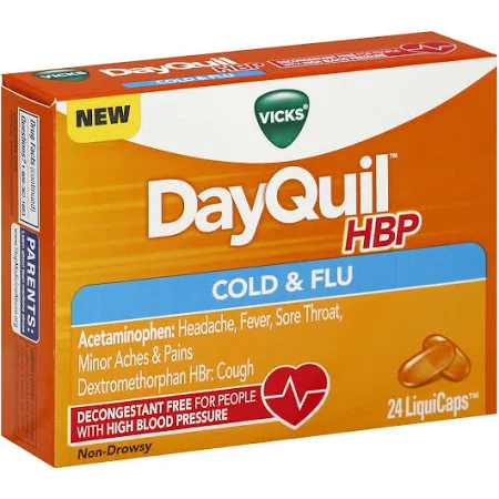Case of 24-Dayquil HBP Cold & Flu Liquicap Liqui-Gels 24 By Procter & Gamble Dist Co USA 