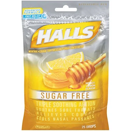Case of 48-Halls Sugar Free Bag Honey Lemon Lozenge 25 By Mondelez Global USA 