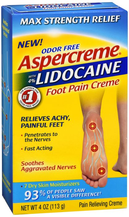 Aspercreme With Lidocaine Foot Pain Cream 4 oz By Chattem Drug & Chem Co USA 