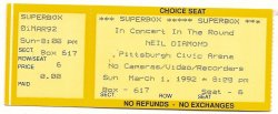 Thumbnail of 1992 Neil Diamond Concert Ticket STub Pittsburgh Civic Arena 3/1/1992