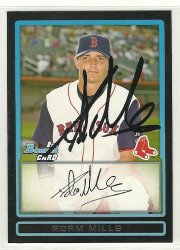 Thumbnail of adam mills signed autographed baseball card 2009 bowman prospects Red Sox