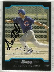 Thumbnail of alberto garcia signed Autographed baseball card 2004 bowman prospects