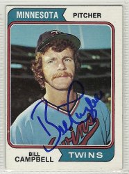 Thumbnail of bill campbell signed autographed baseball card 1974 Topps