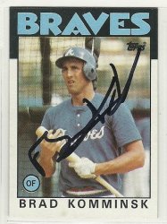 Thumbnail of brad komminsk signed autographed baseball card 1986 topps