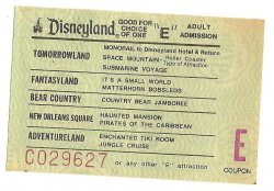 Thumbnail of Disneyland Adult E attraction Used ticket Rare Pre 1970
