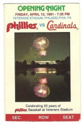 Thumbnail of 1991 Philadelphia Phillies Opening Night Ticket Stub vs Cardinals