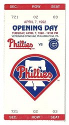 Thumbnail of 1992 Philadelphia Phillies Opening Day Ticket Stub vs Cubs