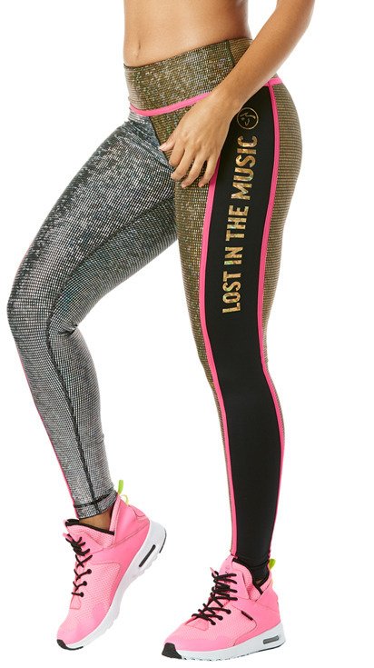 Zumba Light Up The Dance Floor Ankle Piped Metallic Legging sz XXL - Gold