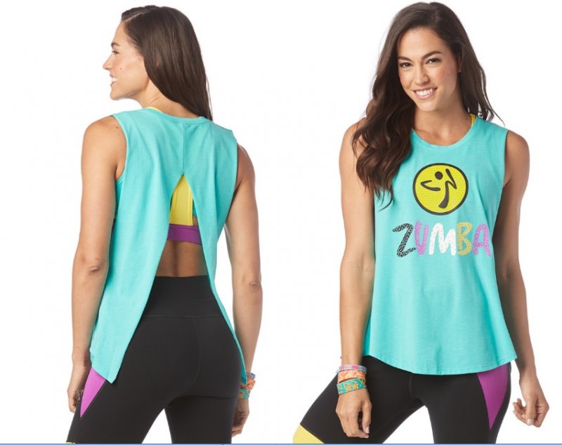 Acquisition Connection Feast Zumba Dance Outside Open Back Tank - Teal Me Everything