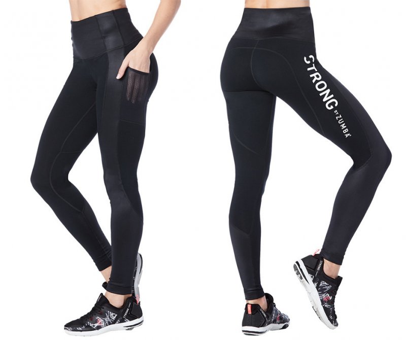 STRONG by Zumba Get Amped Panel Long Leggings sz XL - Black