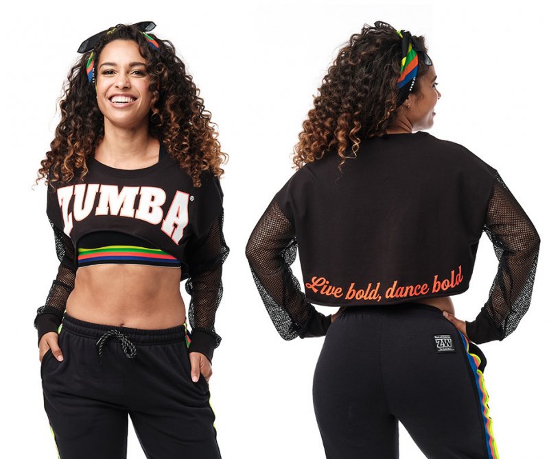 Despido Absay métrico Zumba Long Sleeve Crop Top sz M L - Bold Black